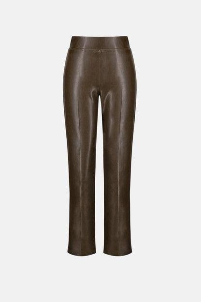 Brown Bonded Leatherette Straight Pull-On Trousers