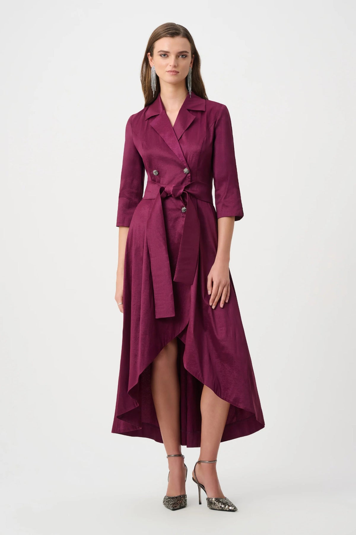 Stretch Taffeta Fit and Flare Wrap Dress
