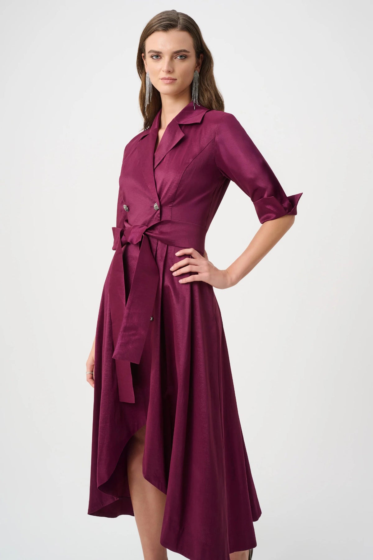Stretch Taffeta Fit and Flare Wrap Dress