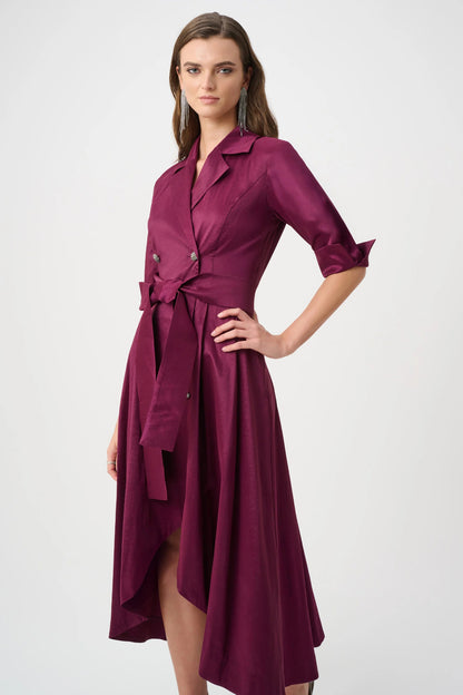Stretch Taffeta Fit and Flare Wrap Dress
