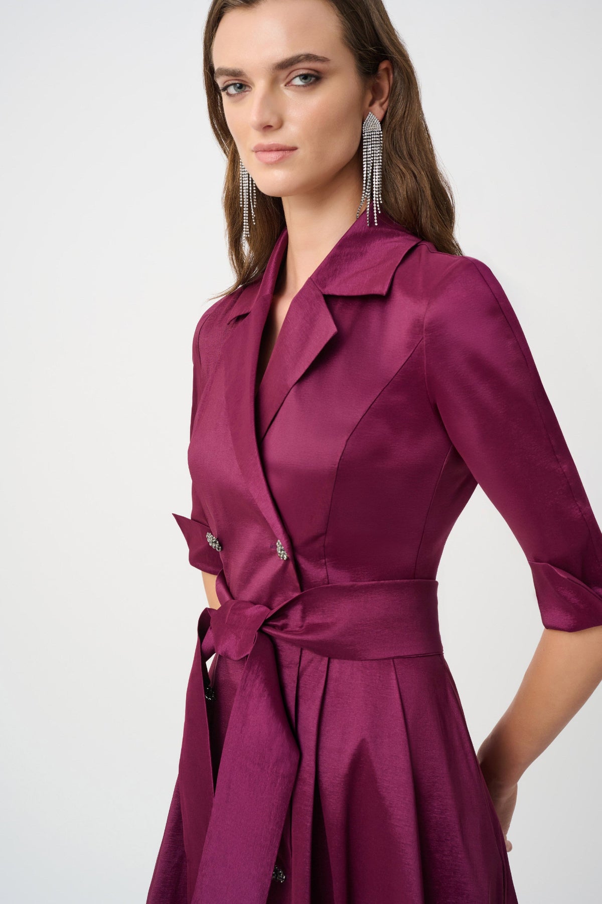 Stretch Taffeta Fit and Flare Wrap Dress
