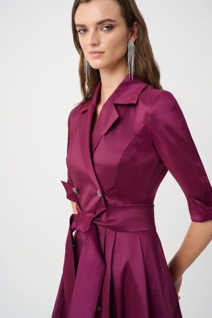 Stretch Taffeta Fit and Flare Wrap Dress
