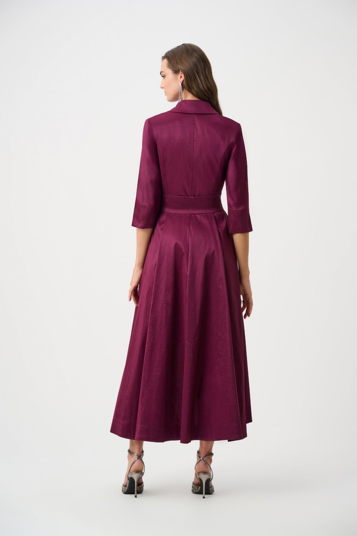 Stretch Taffeta Fit and Flare Wrap Dress