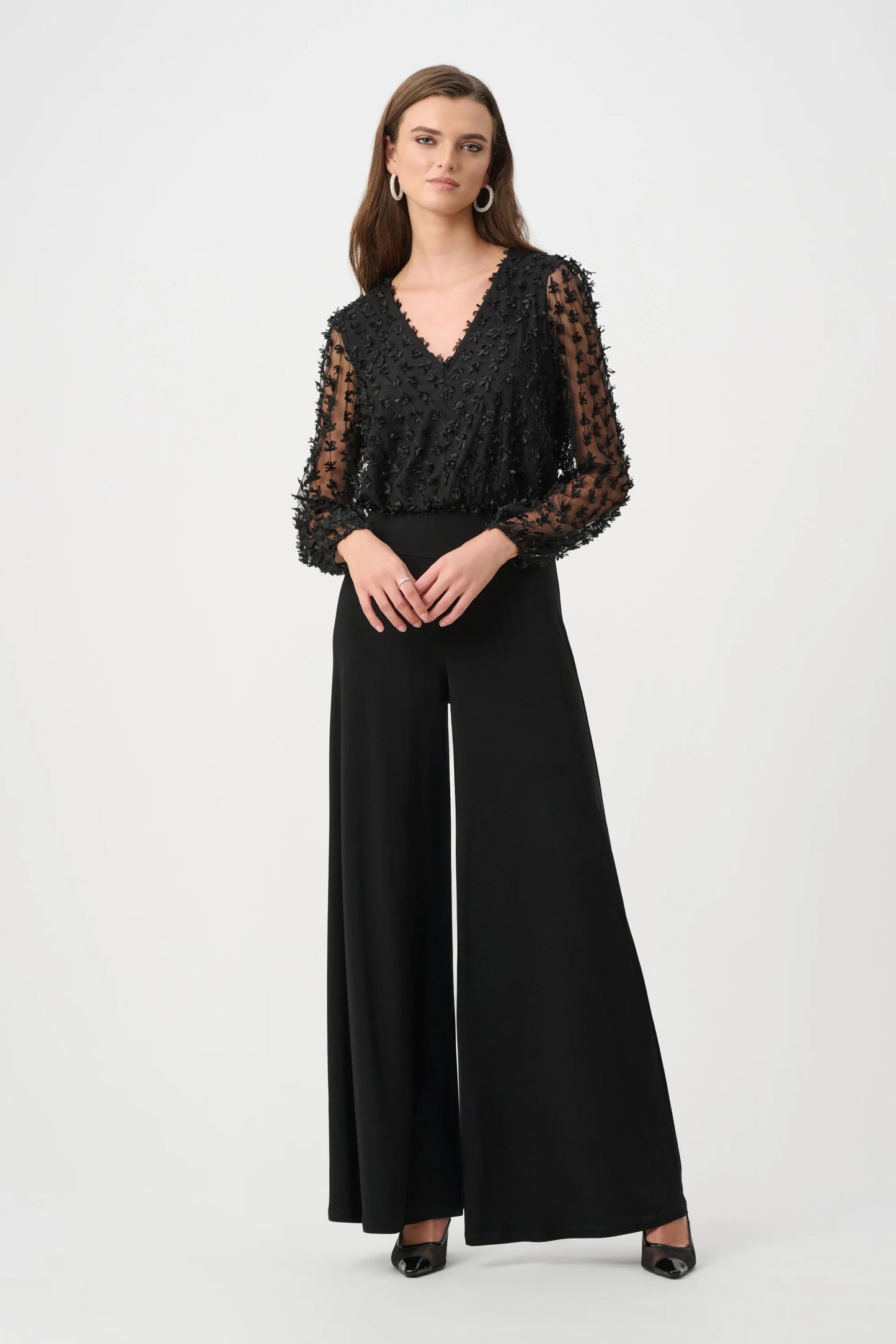 Silky Knit and Sheer Novelty Wide Leg Jumpsuit