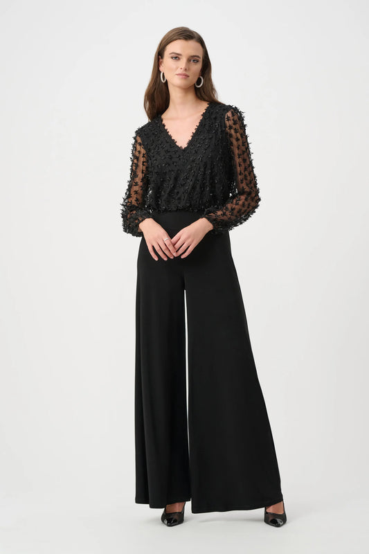 Silky Knit and Sheer Novelty Wide Leg Jumpsuit