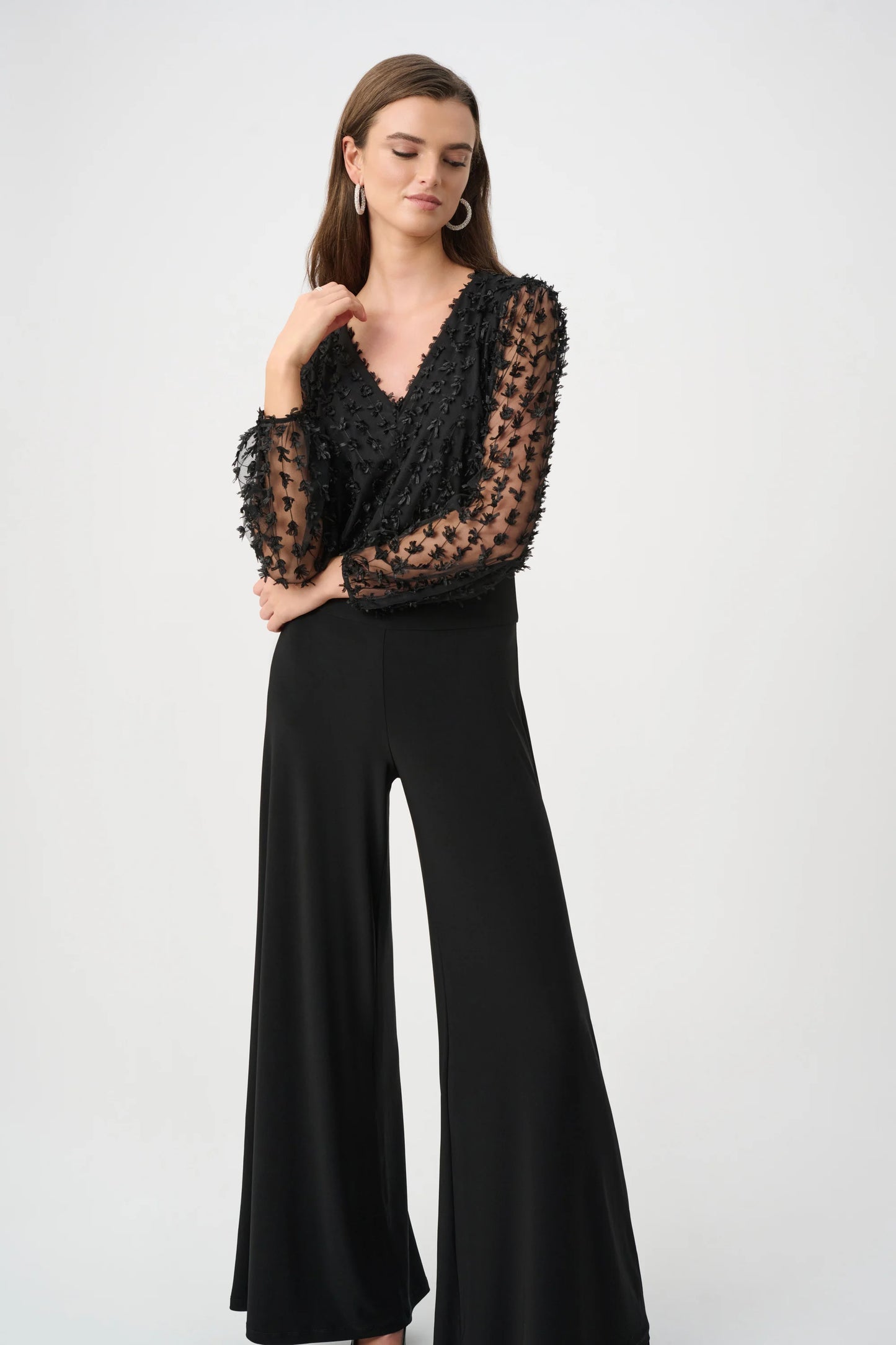 Silky Knit and Sheer Novelty Wide Leg Jumpsuit