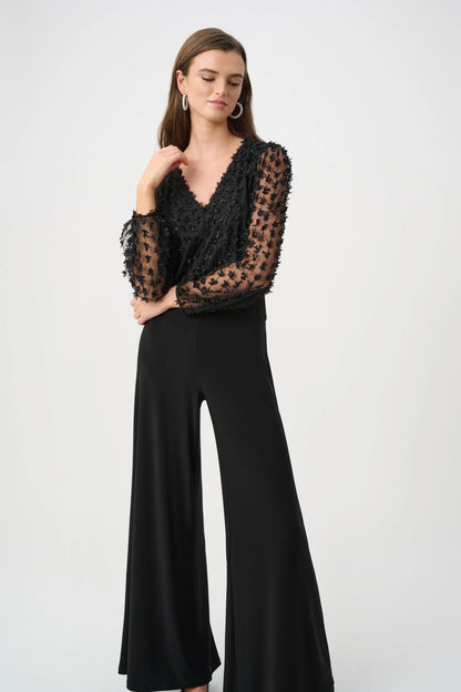 Silky Knit and Sheer Novelty Wide Leg Jumpsuit