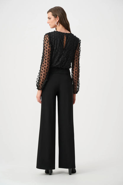 Silky Knit and Sheer Novelty Wide Leg Jumpsuit
