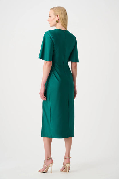 Satin Knit Wrap Dress With Ruched Waistband