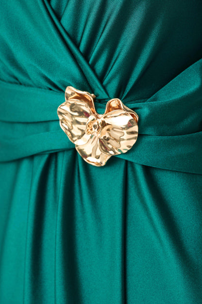 Satin Knit Wrap Dress With Ruched Waistband