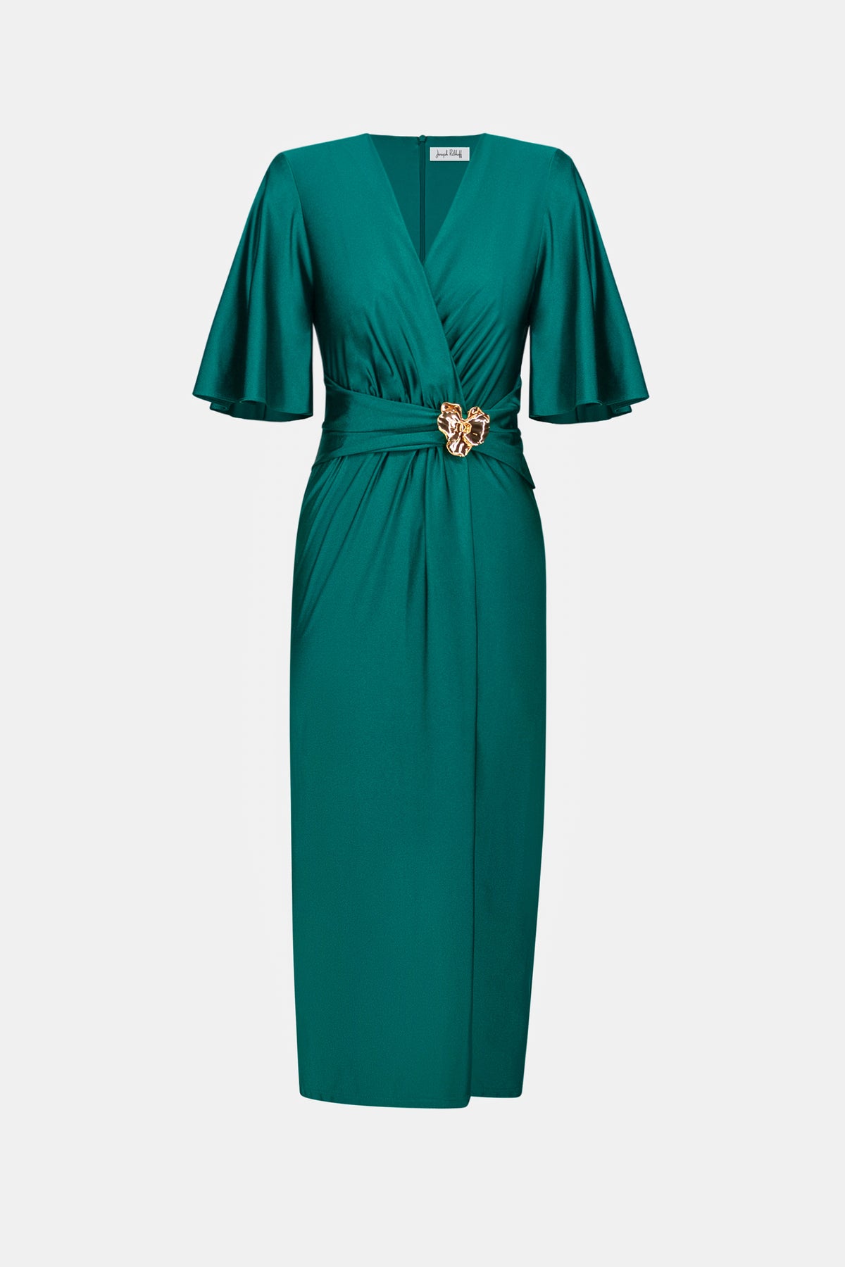 Satin Knit Wrap Dress With Ruched Waistband