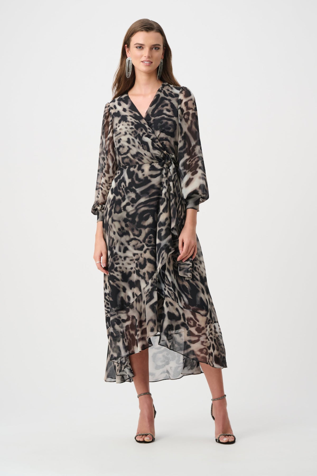Chiffon Animal Print Fit and Flare Wrap Dress