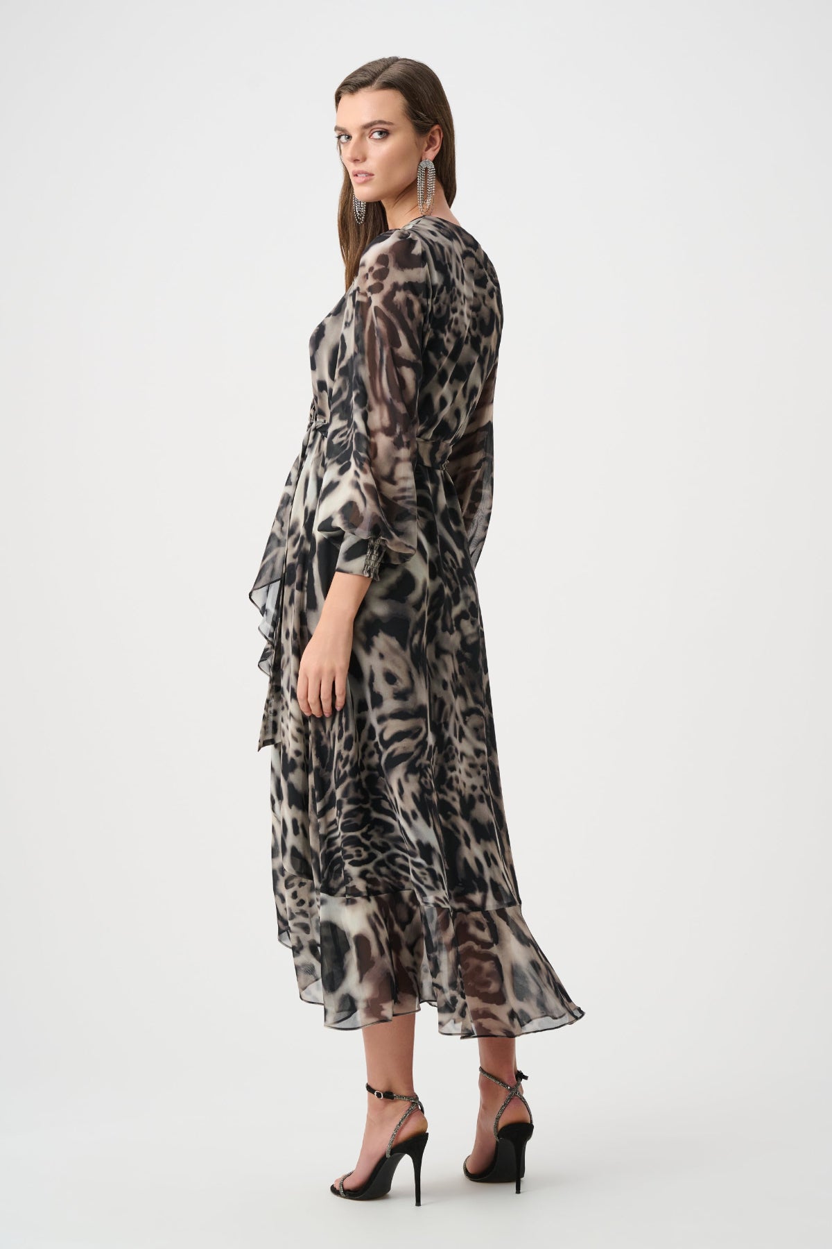 Chiffon Animal Print Fit and Flare Wrap Dress