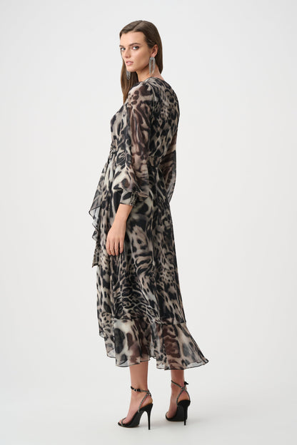 Chiffon Animal Print Fit and Flare Wrap Dress