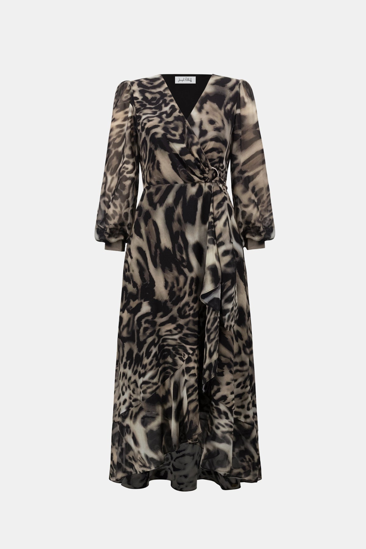 Chiffon Animal Print Fit and Flare Wrap Dress
