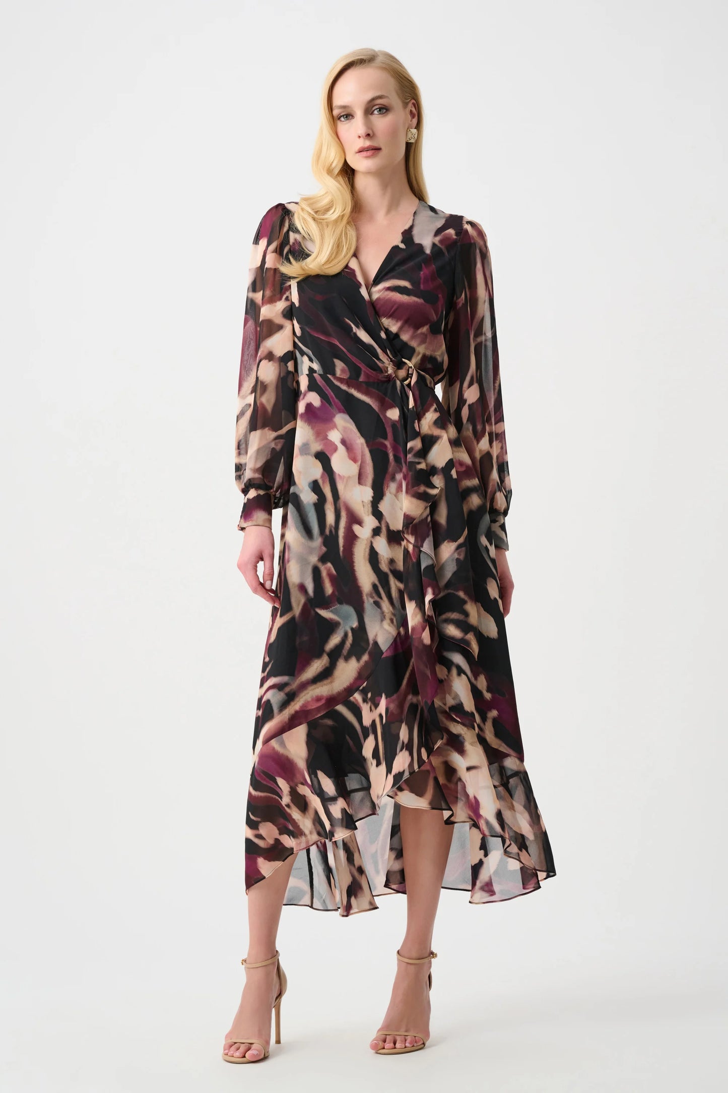 Chiffon Abstract Printed Fit and Flare Wrap Dress