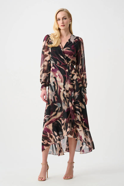 Chiffon Abstract Printed Fit and Flare Wrap Dress