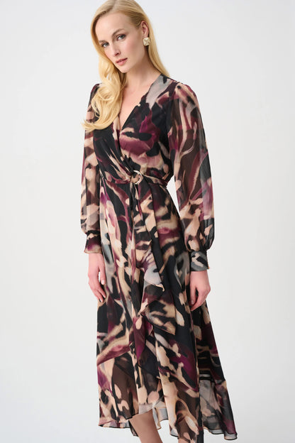 Chiffon Abstract Printed Fit and Flare Wrap Dress