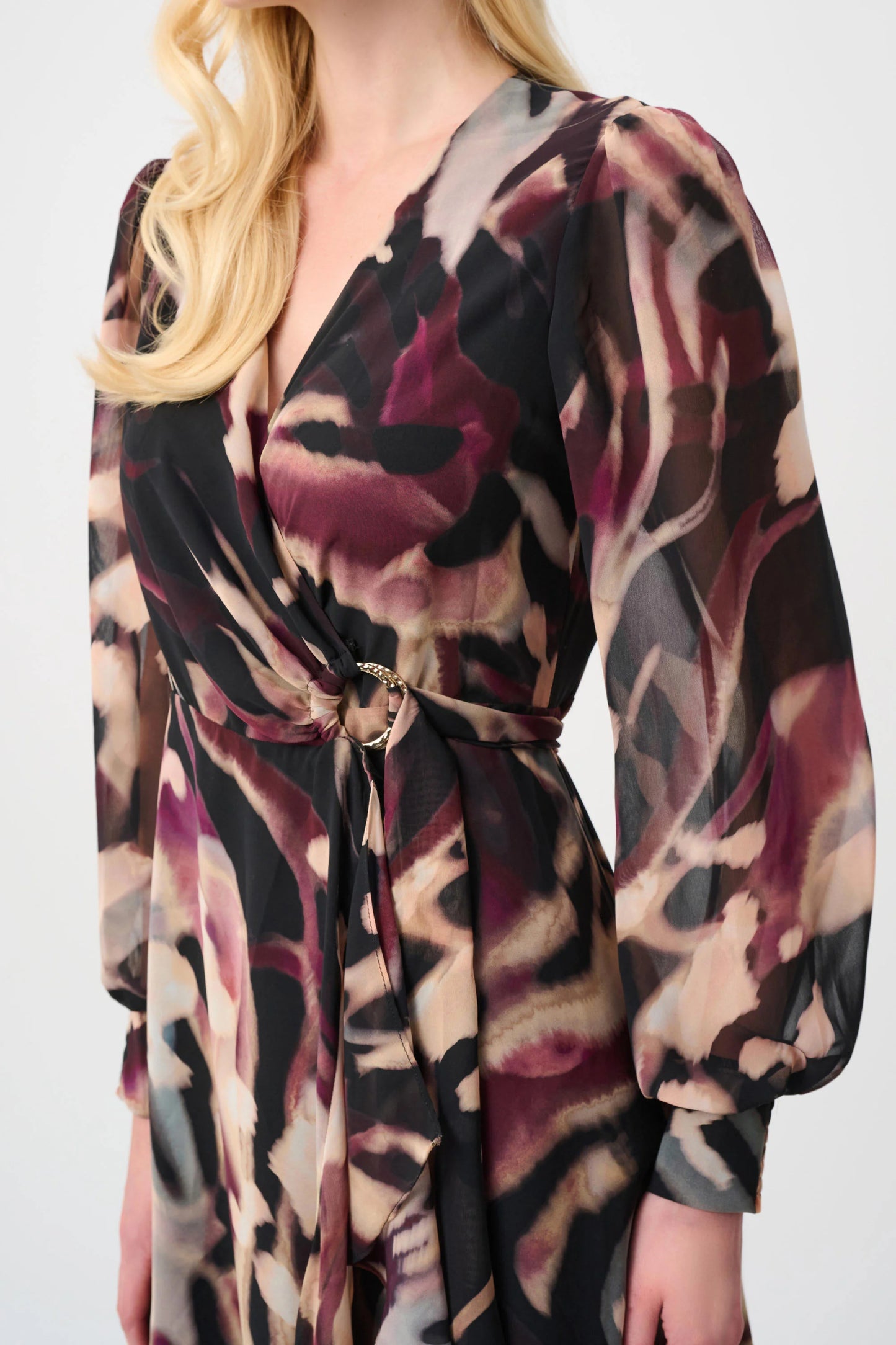Chiffon Abstract Printed Fit and Flare Wrap Dress