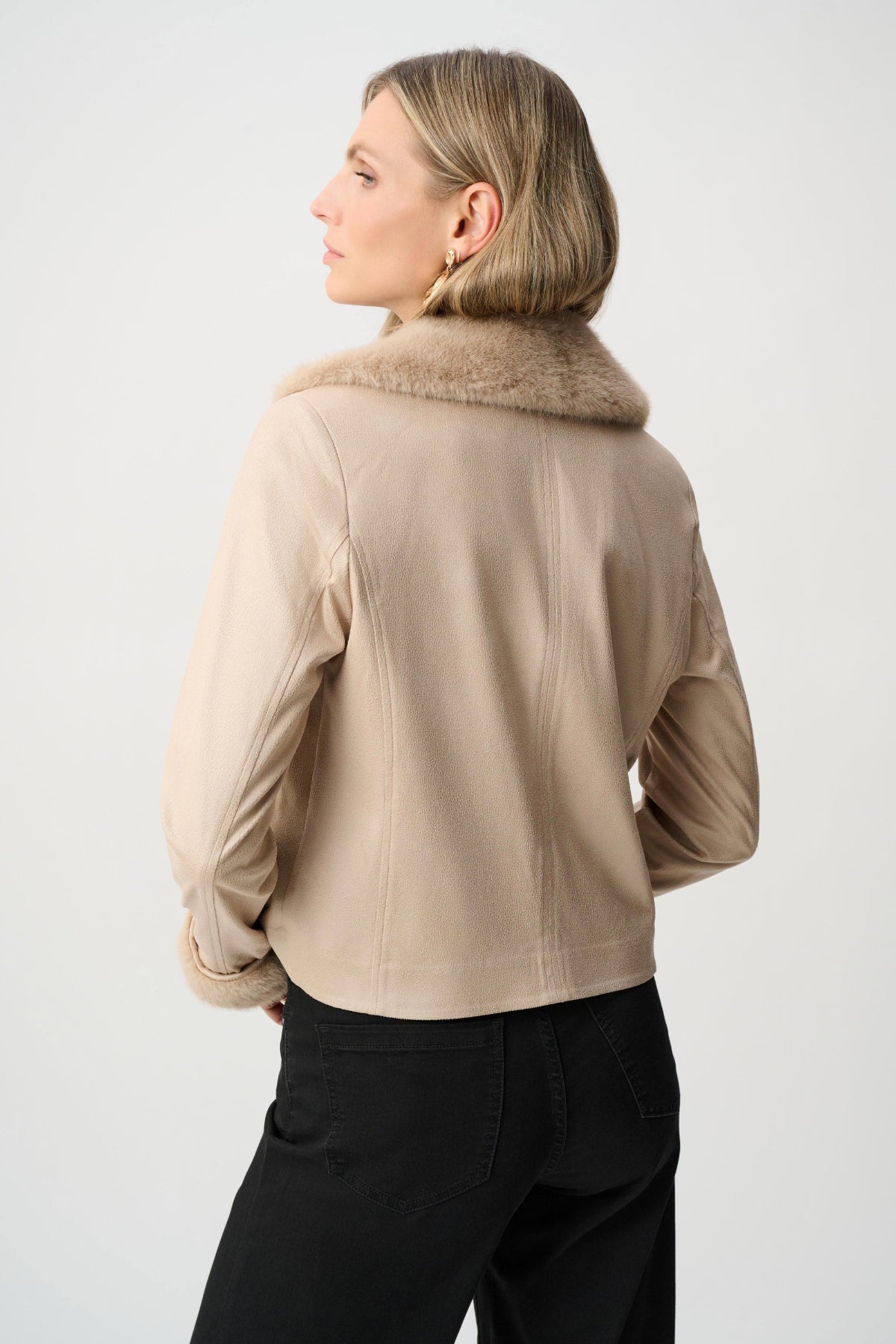 Foiled Faux Suede Jacket with Faux Fur Collar