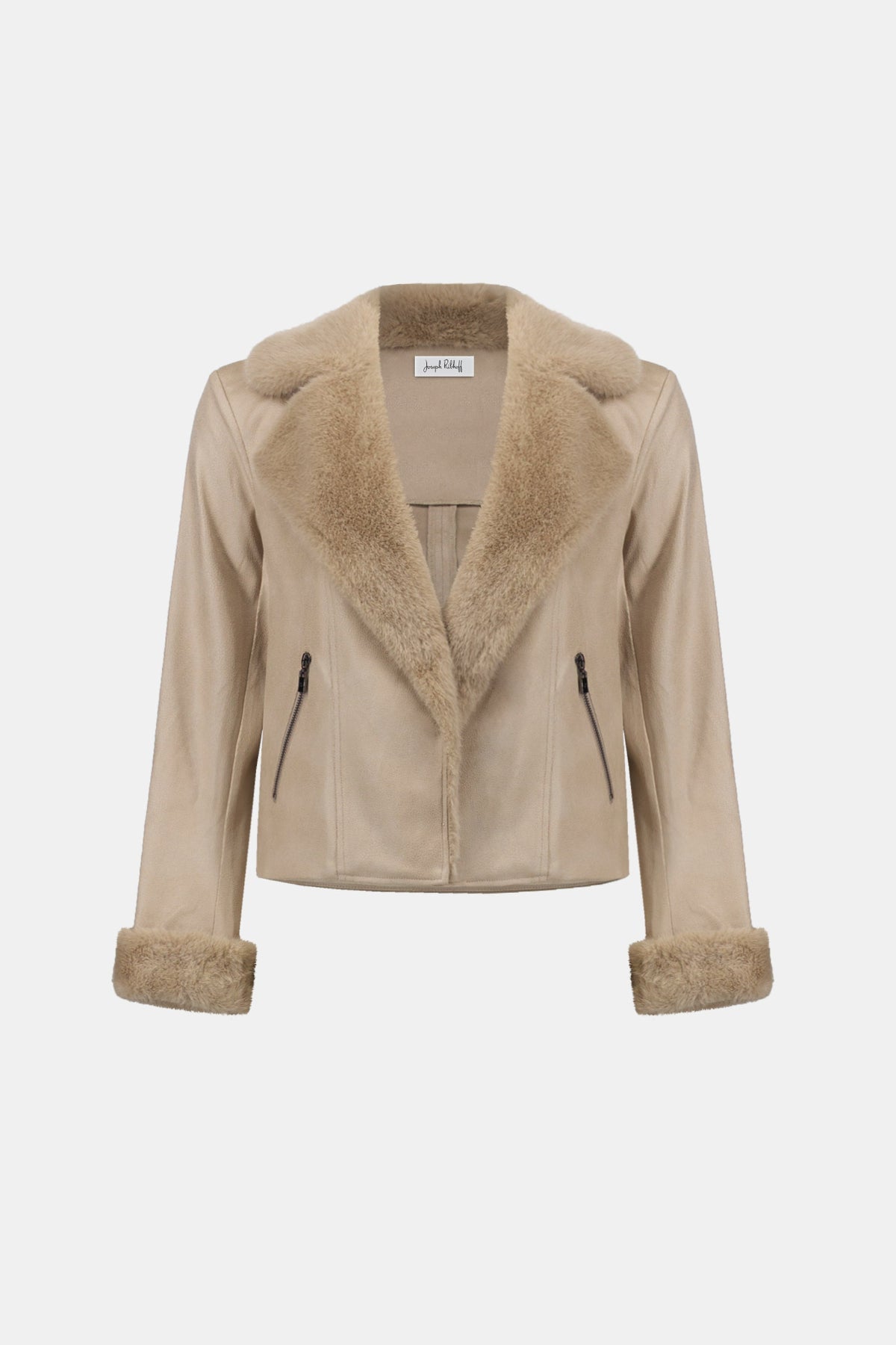 Foiled Faux Suede Jacket with Faux Fur Collar