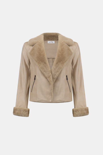 Foiled Faux Suede Jacket with Faux Fur Collar