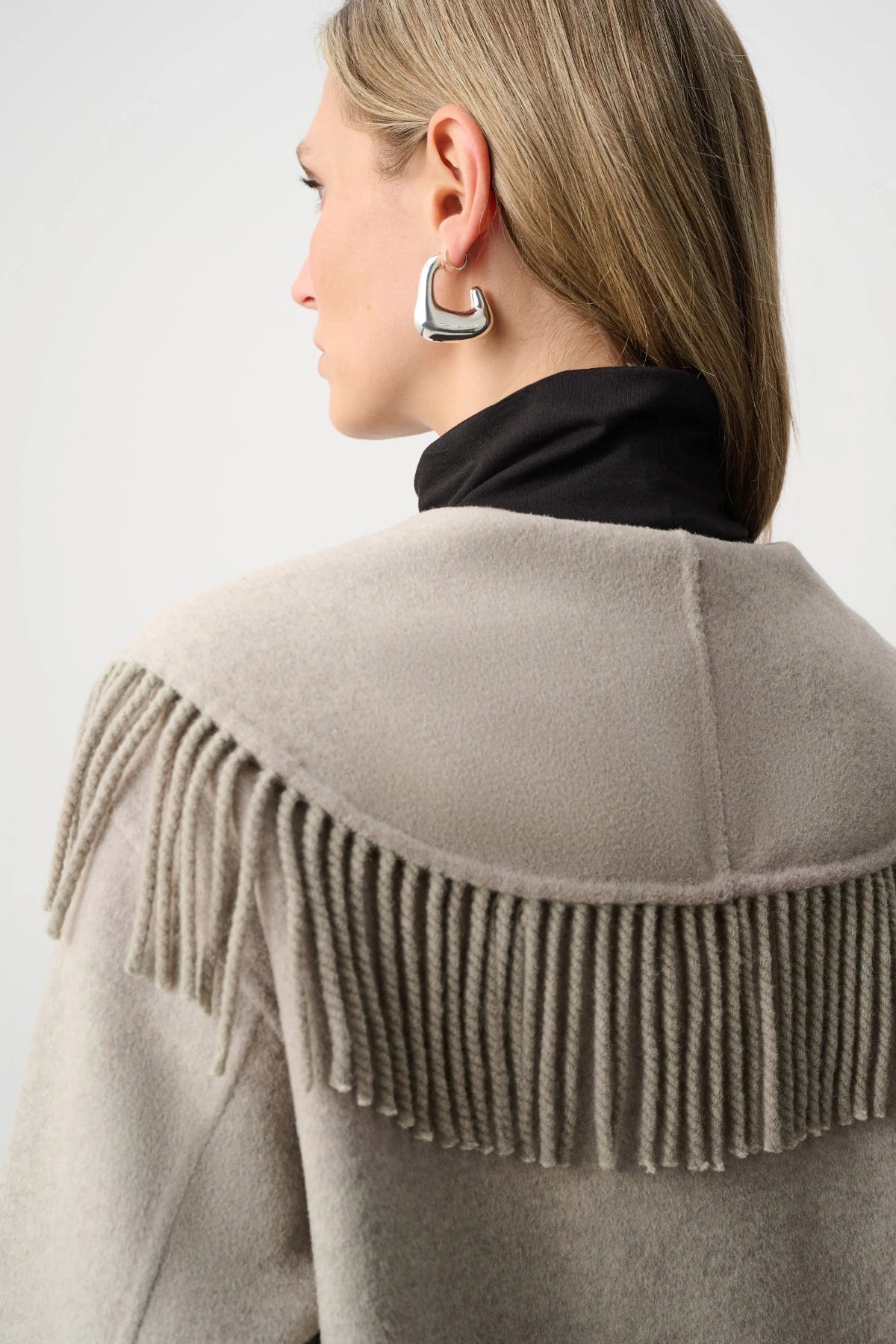 Joseph Ribkoff Wool Blend Shawl Collar Fringed Coat