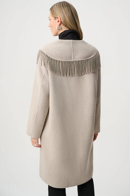 Joseph Ribkoff Wool Blend Shawl Collar Fringed Coat