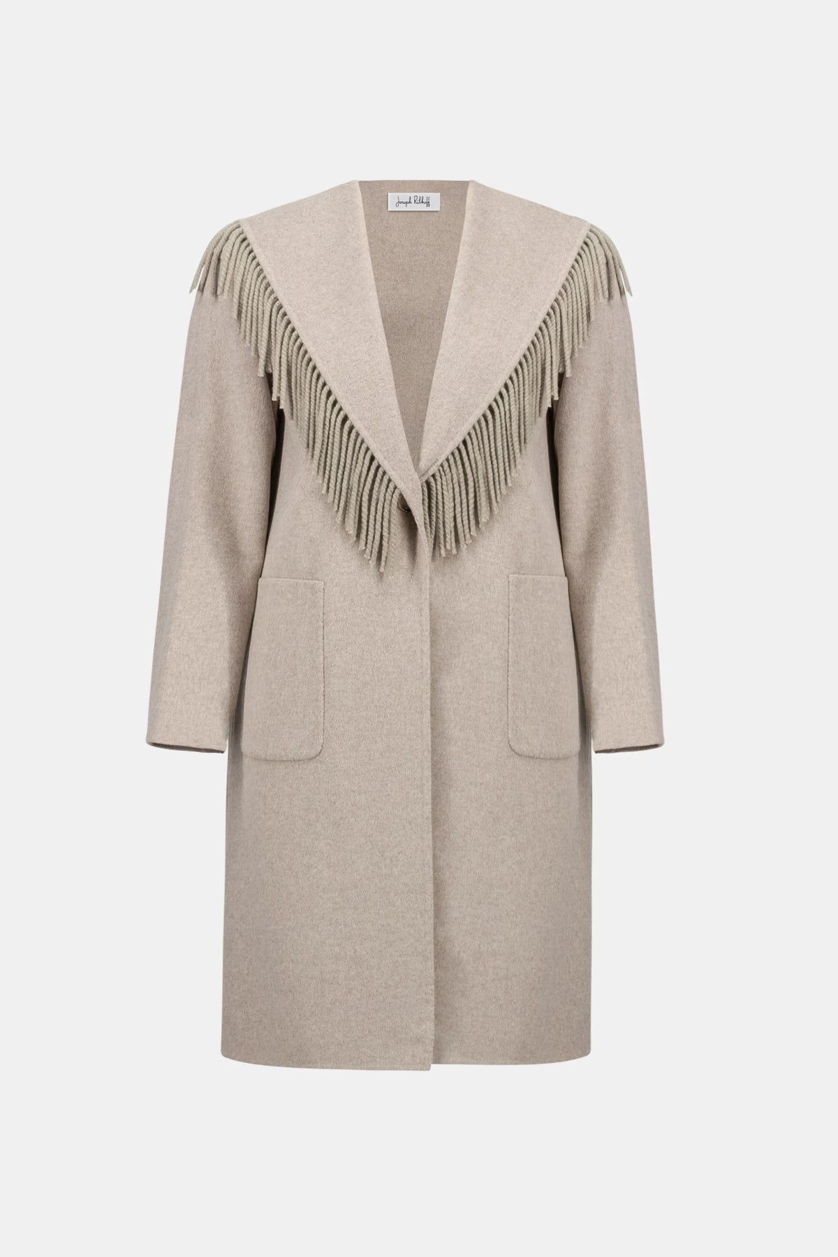 Joseph Ribkoff Wool Blend Shawl Collar Fringed Coat