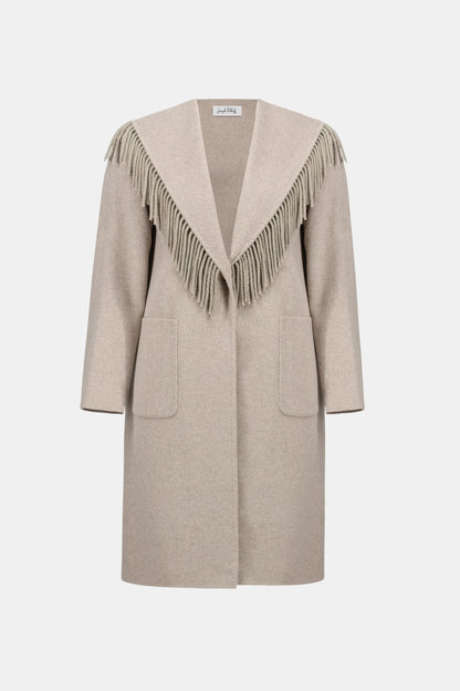 Joseph Ribkoff Wool Blend Shawl Collar Fringed Coat