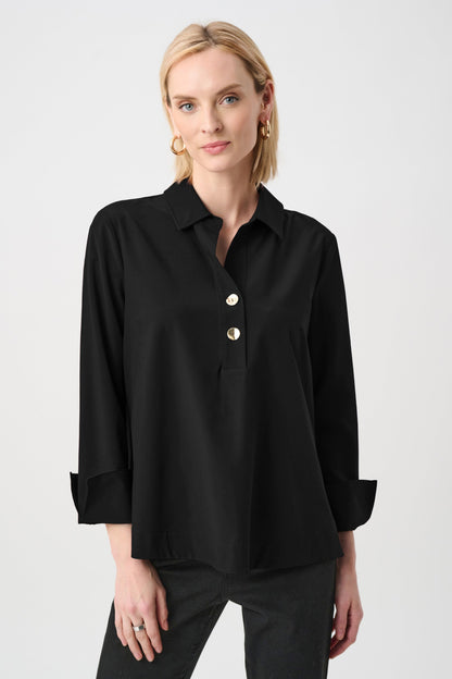 Joseph Ribkoff Black Stretch Poplin Boxy Top