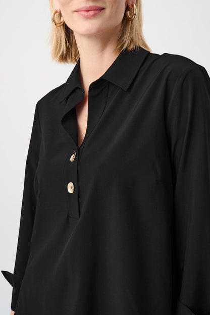 Joseph Ribkoff Black Stretch Poplin Boxy Top
