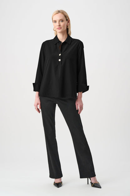 Joseph Ribkoff Black Stretch Poplin Boxy Top