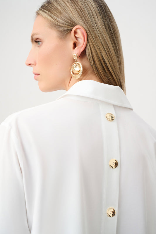 Joseph Ribkoff White Stretch Poplin Boxy Top