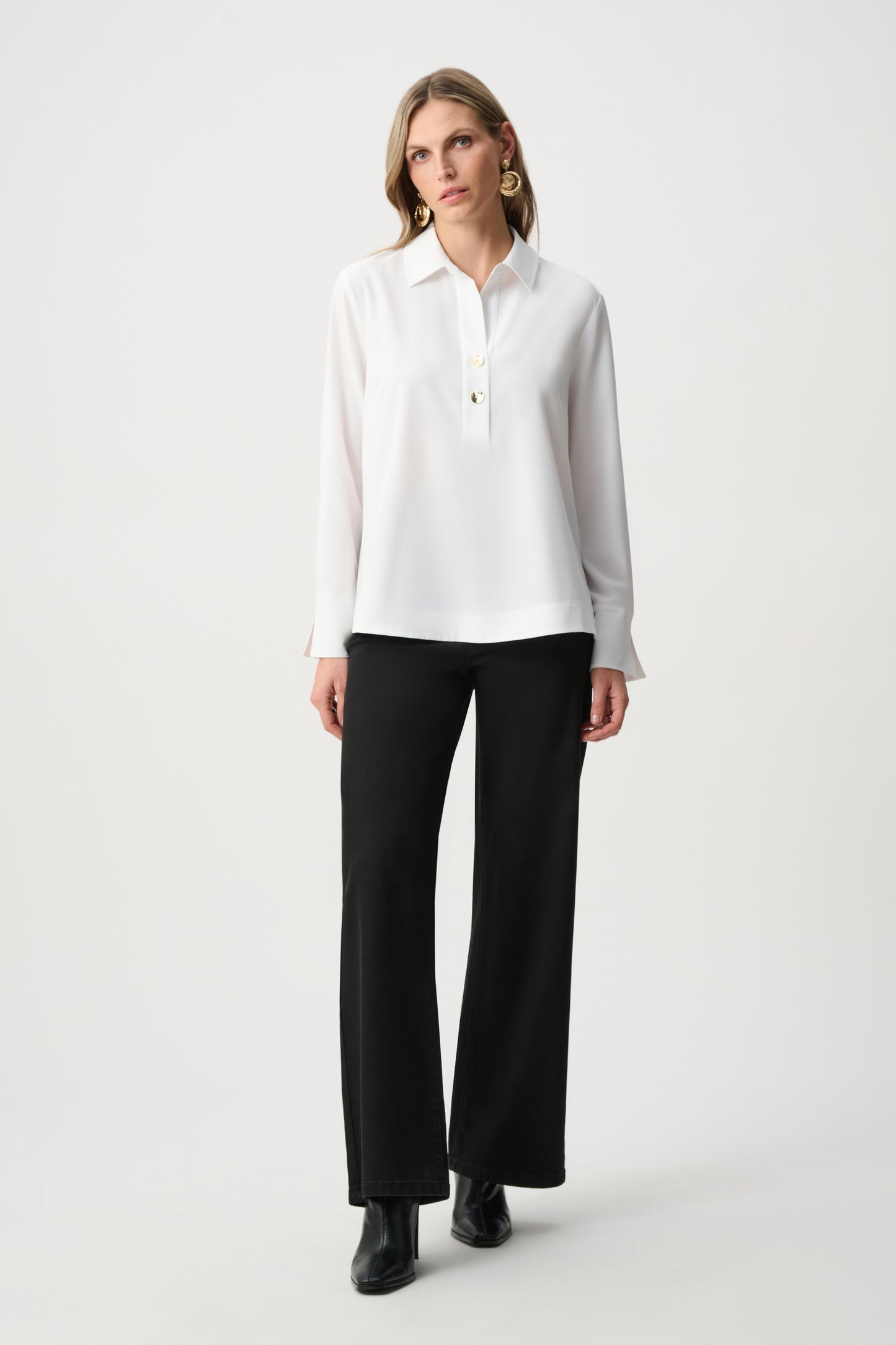Stretch Shirt-Collar Boxy Top