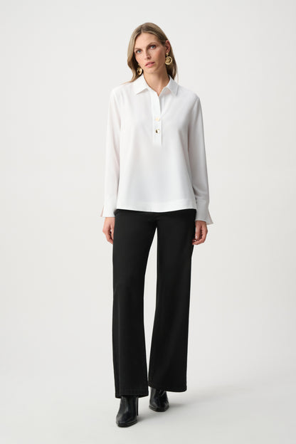 Stretch Shirt-Collar Boxy Top