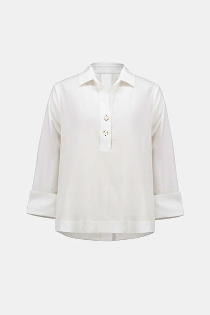 Joseph Ribkoff White Stretch Poplin Boxy Top
