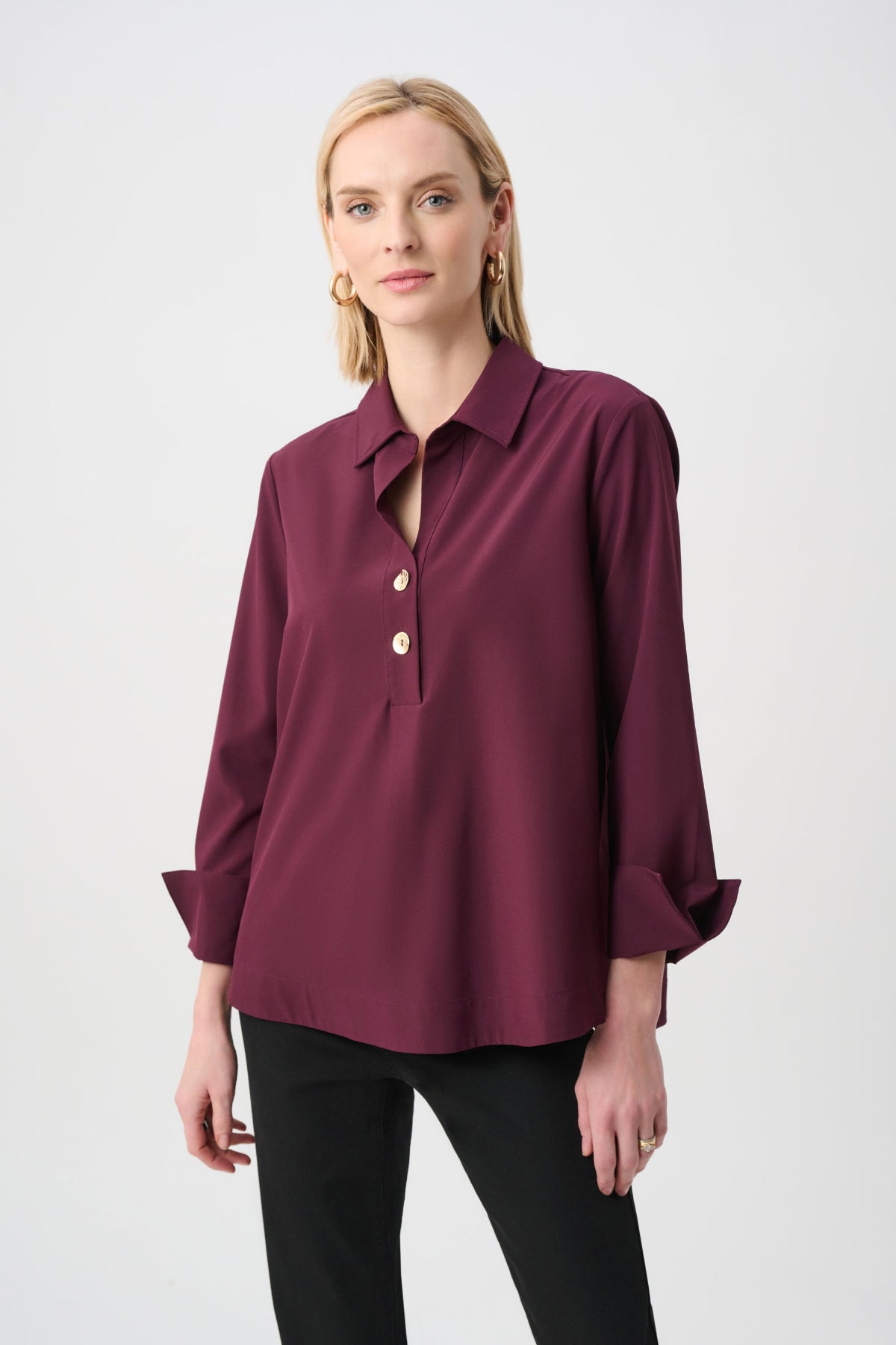 Joseph Ribkoff Burgundy Stretch Poplin Boxy Top