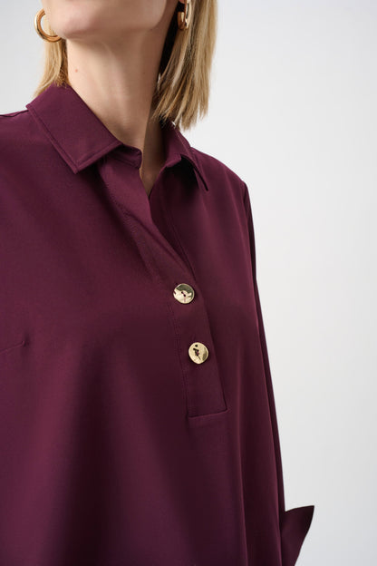 Joseph Ribkoff Burgundy Stretch Poplin Boxy Top