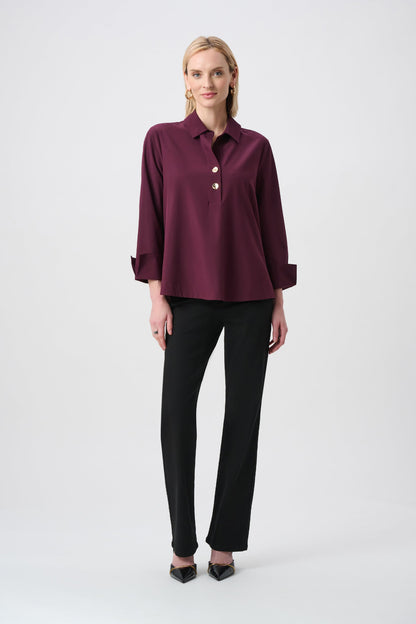 Joseph Ribkoff Burgundy Stretch Poplin Boxy Top