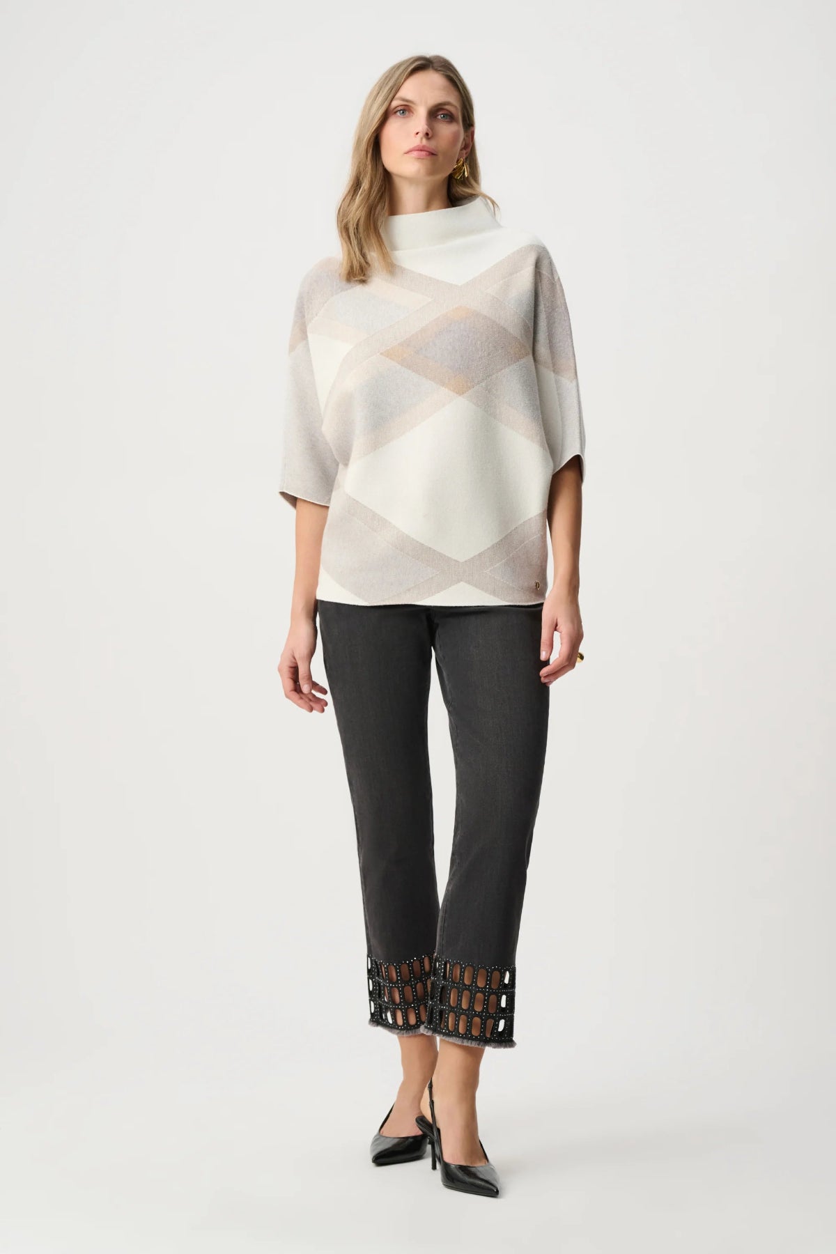 Joseph Ribkoff Plaid Print Funnel-Neck Jumper