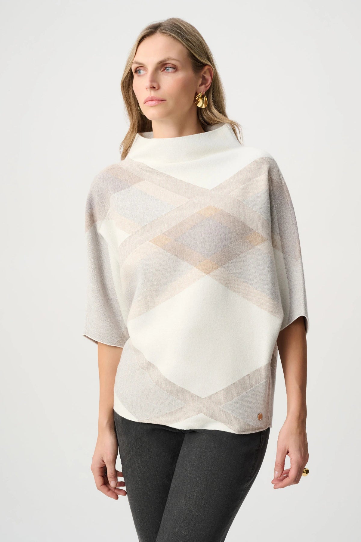Joseph Ribkoff Plaid Print Funnel-Neck Jumper