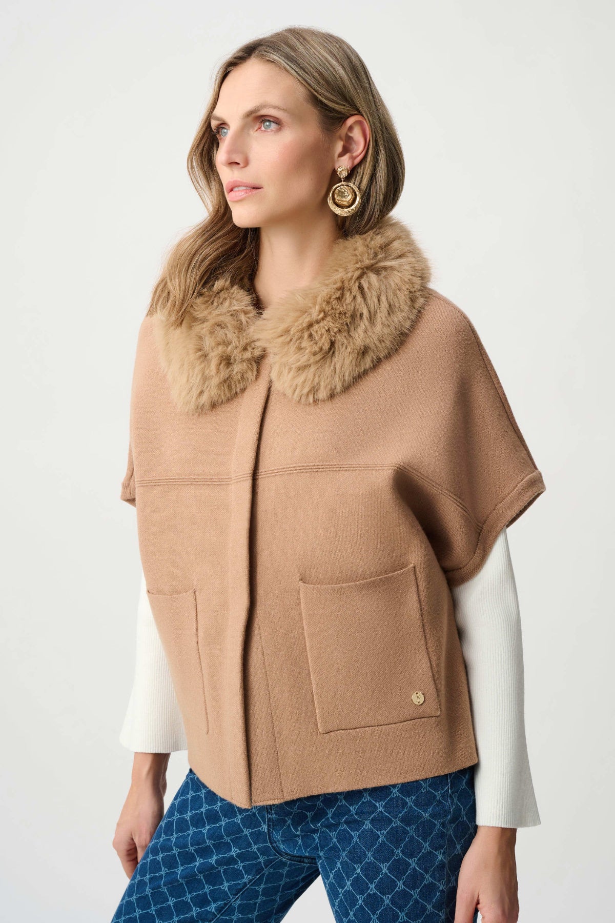 Joseph Ribkoff Jacket With Detachable Faux Fur Collar