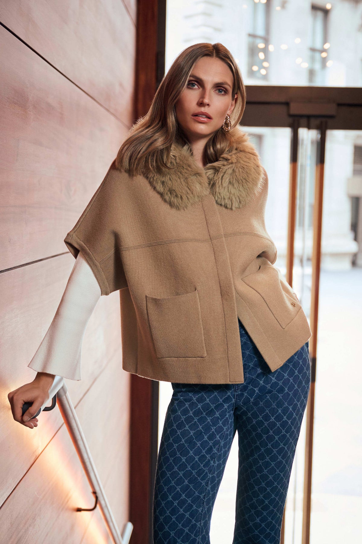 Joseph Ribkoff Jacket With Detachable Faux Fur Collar