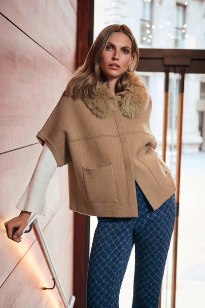 Joseph Ribkoff Jacket With Detachable Faux Fur Collar