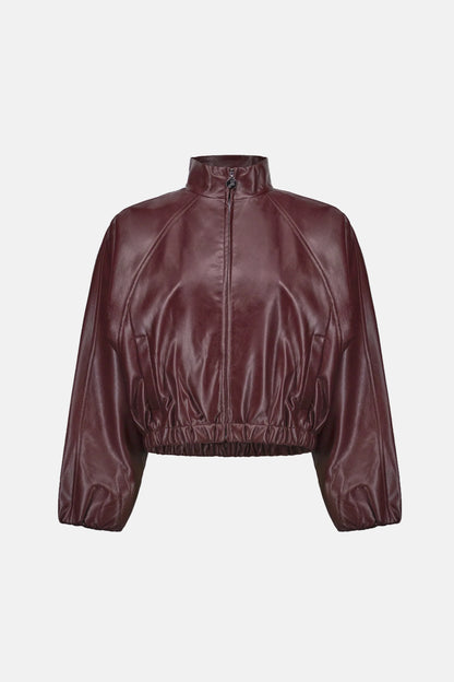 Leatherette Mock-Neck Bomber Jacket