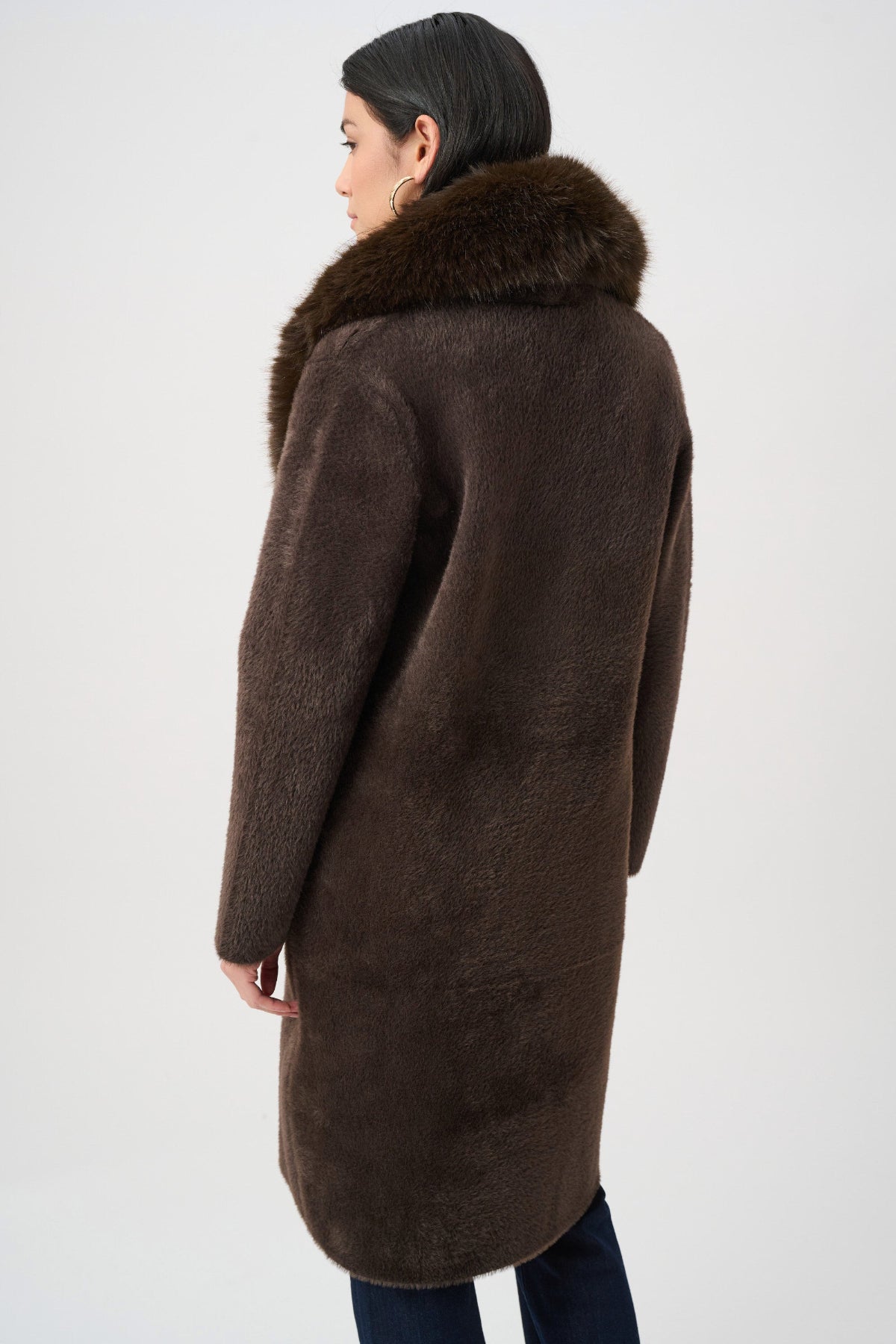 Mocha Feather Yarn Coat with Detachable Faux Fur Collar