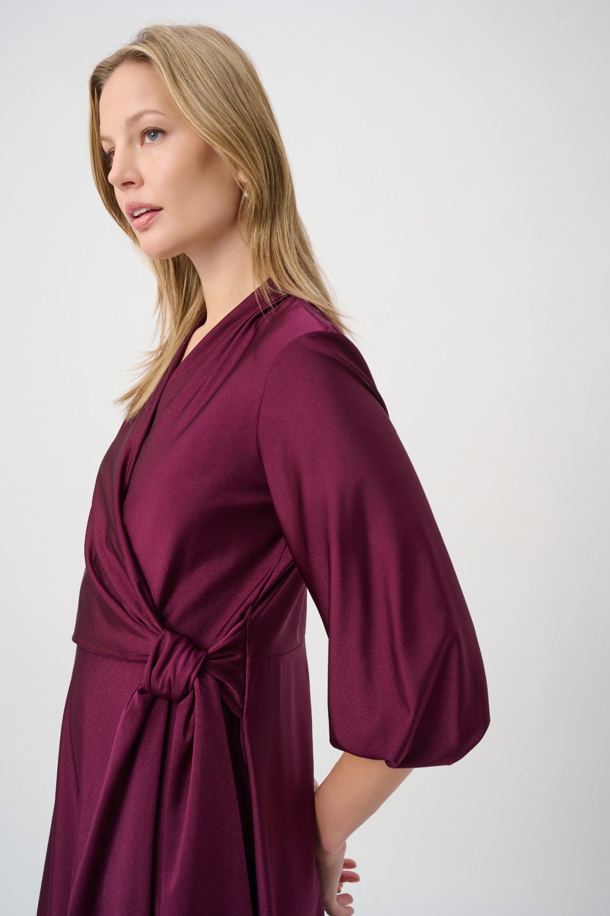 Knit Satin Flowy Wrap Dress