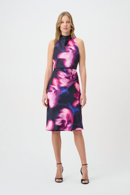 Floral Print Satin Halter Neck Dress