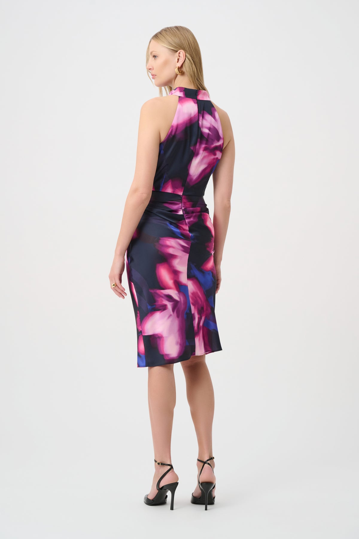 Floral Print Satin Halter Neck Dress